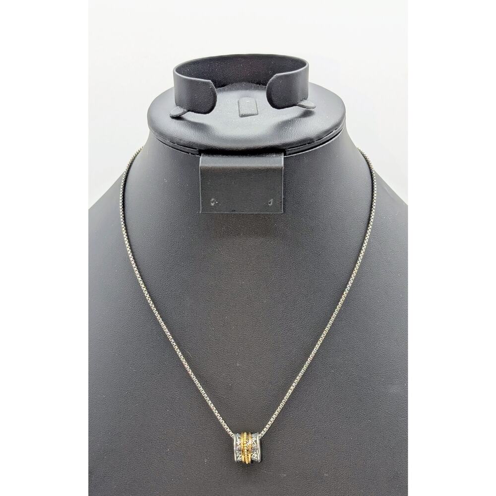 Or Paz 925 Sterling Silver Two Tone Spinner Pendant 18" Box Chain Necklace